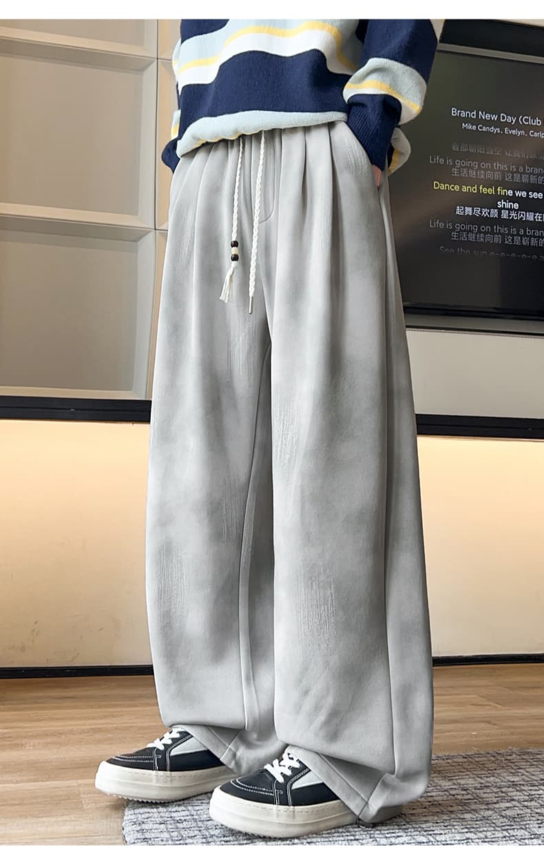 가을 새로운 후아 면 아메리칸 더러운 더러운 바지 빅 사이즈 루즈핏 넓은 다리 길이 바지 남성 캐주얼 바지 남자 운동 바지 상세 이미지 12