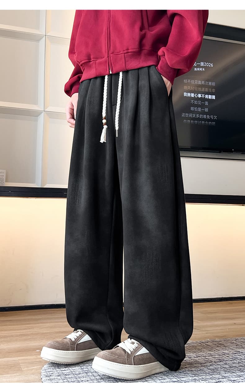 가을 새로운 후아 면 아메리칸 더러운 더러운 바지 빅 사이즈 루즈핏 넓은 다리 길이 바지 남성 캐주얼 바지 남자 운동 바지 상세 이미지 15