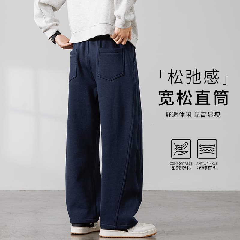 가을 새로운 후아 면 아메리칸 무거운 면 소재 스트레이트 웨이 바지 남자 빅 사이즈 도루 센스 루즈핏 다용도 운동 캐주얼 바지 이미지 4