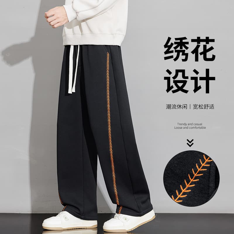 가을 새로운 후아 면 디자인 센스 보리 자수 캐주얼 바지 남자 봄 가을 배색 루즈핏 운동 스트레이트 긴 바지