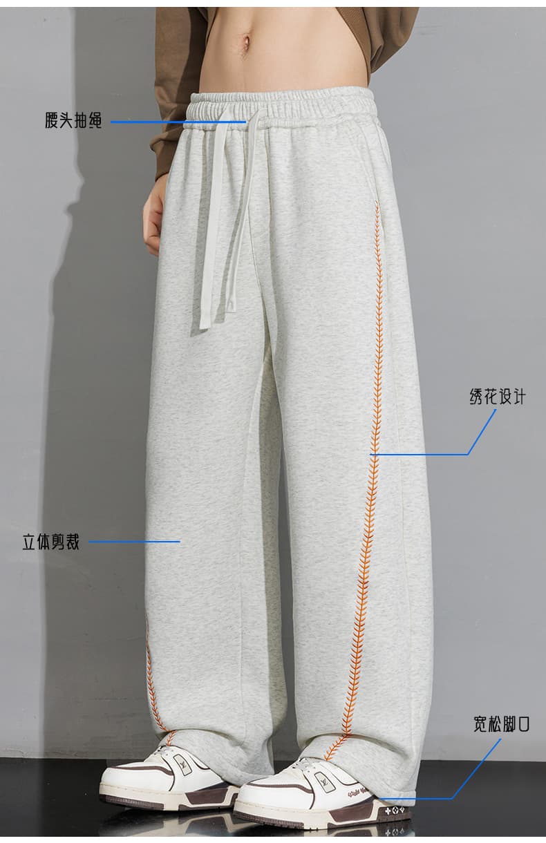 가을 새로운 후아 면 디자인 센스 보리 자수 캐주얼 바지 남자 봄 가을 배색 루즈핏 운동 스트레이트 긴 바지 상세 이미지 5