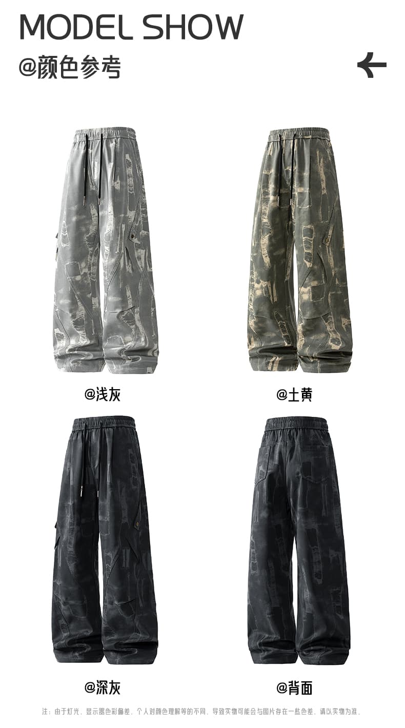 가을 새로운 워크웨어 팬츠 유입 캐주얼 긴 바지 가을 겨울 홀치기 염색 바람 더러운 더러운 기타 주머니 루즈핏 모통이 칼 긴 바지 상세 이미지 7