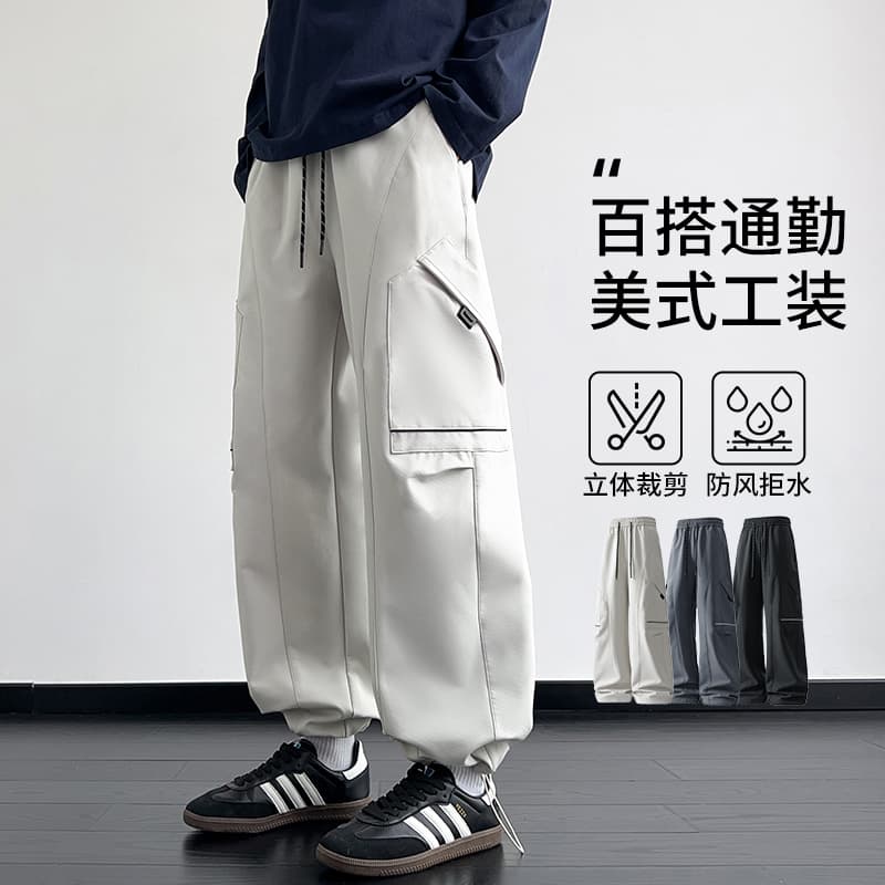 가을 새로운 야외 세 국방 기능 워크웨어 아웃도어 팬츠 등산 루즈핏 스트레이트 낙하산 병 다용도 캐주얼 바지 이미지 4