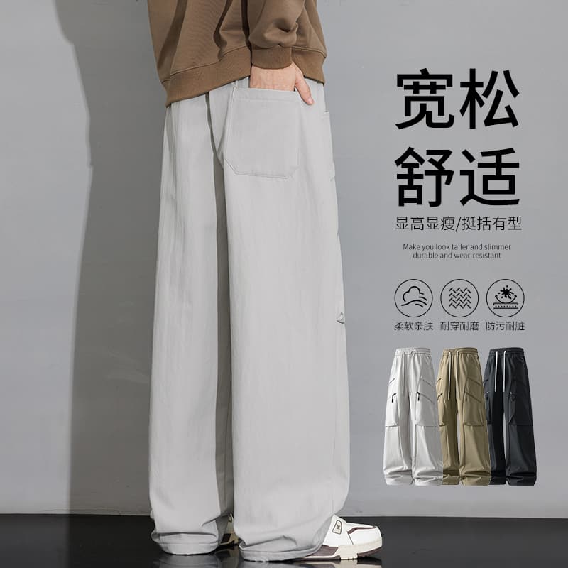 가을 새로운 조수 브랜드 아메리칸 스트레이트 낙하산 병 워크웨어 바지 기타 주머니 운동 넓은 다리 캐주얼 긴 바지 이미지 4