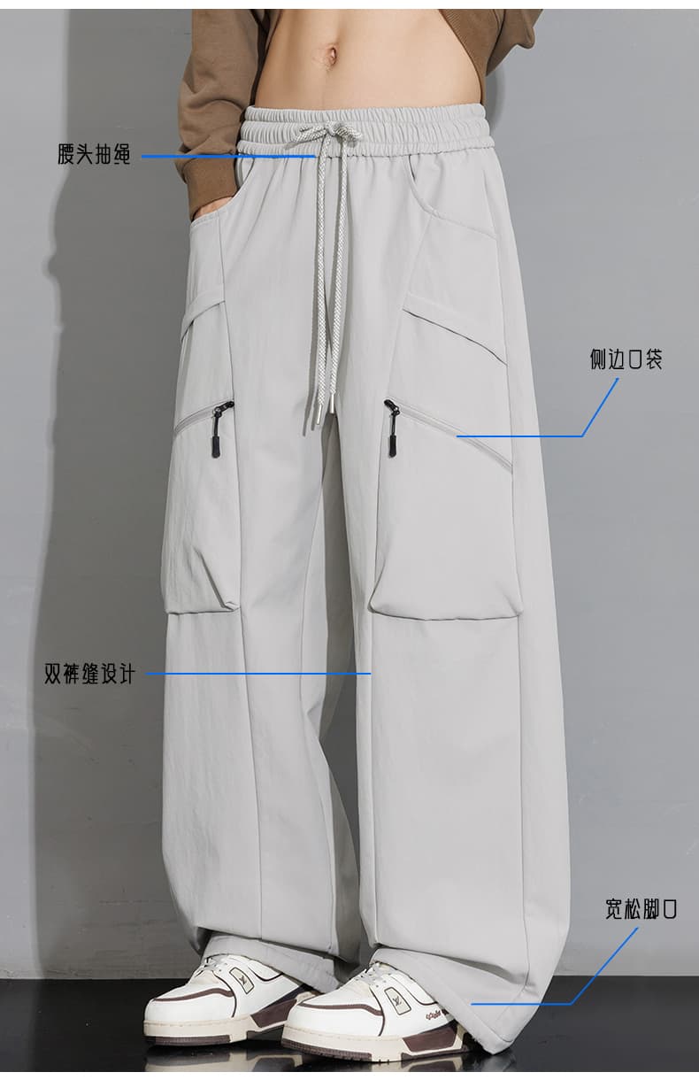 가을 새로운 조수 브랜드 아메리칸 스트레이트 낙하산 병 워크웨어 바지 기타 주머니 운동 넓은 다리 캐주얼 긴 바지 상세 이미지 5