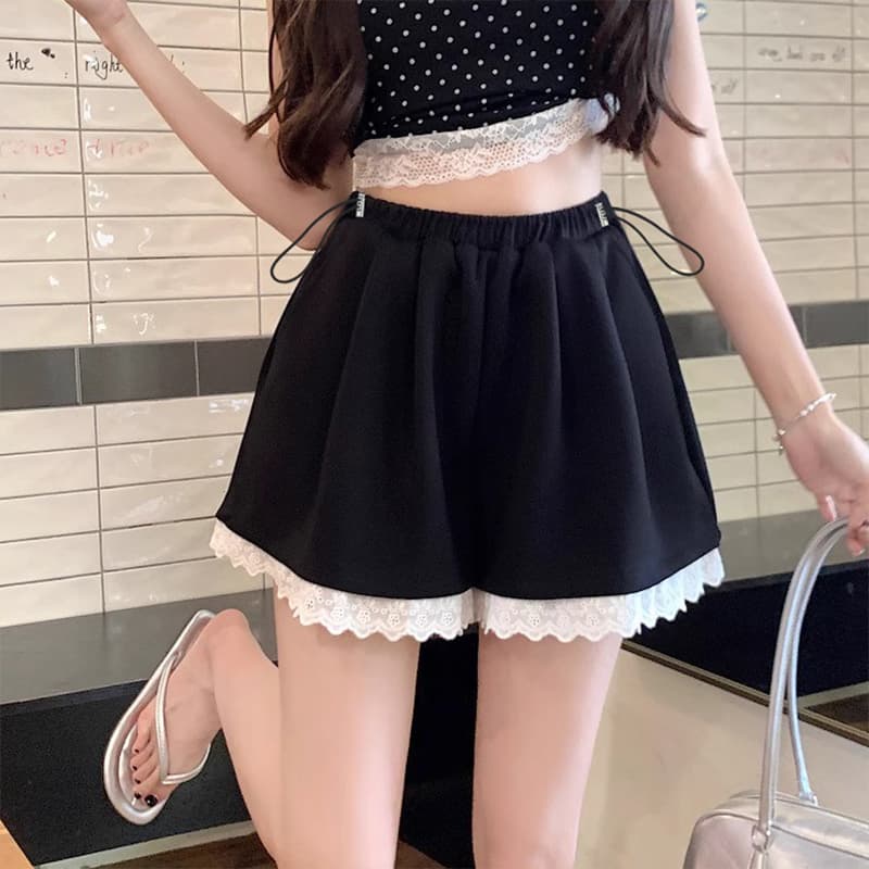 임산부 바지 여름 얇은 스타일 2025 새로운 외출용 레이스 레이스 다용도 캐주얼 반바지 와이드 레그 팬츠 여름 드레스 이미지 2