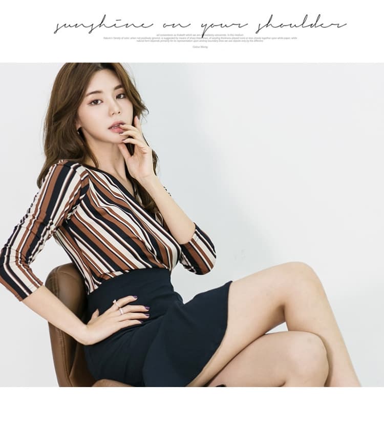 2026 봄 여름 가을 새로운 한국 스타일 패션 품격 우아함 슬림해 보이는 섹시함 스트라이프 패치워크 인어 꼬리 타이트 스커트 드레스 상세 이미지 8
