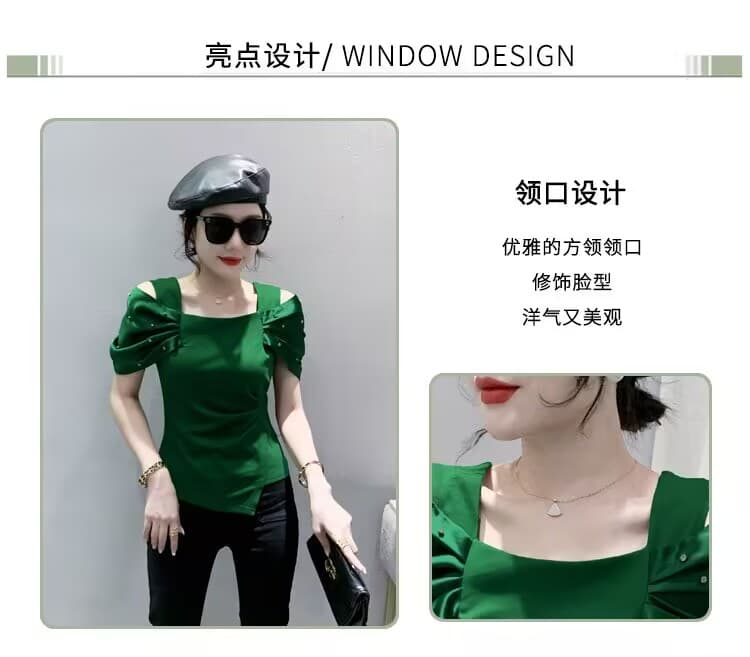 2026# 유럽 상품 여름 새로운 못 훈련 Pleat 소매 오프숄더 높은 품질 여성 패션 티셔츠 작은 셔츠 상세 이미지 2