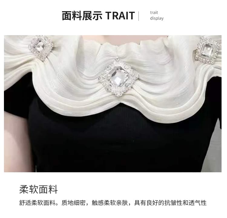 유럽 상품 프랑스식 고급 센스 배색 물결무늬 칼라 맨위 여성 여름 새로운 빛 요리 한 작은 대중 다용도 품격 티셔츠 상세 이미지 6