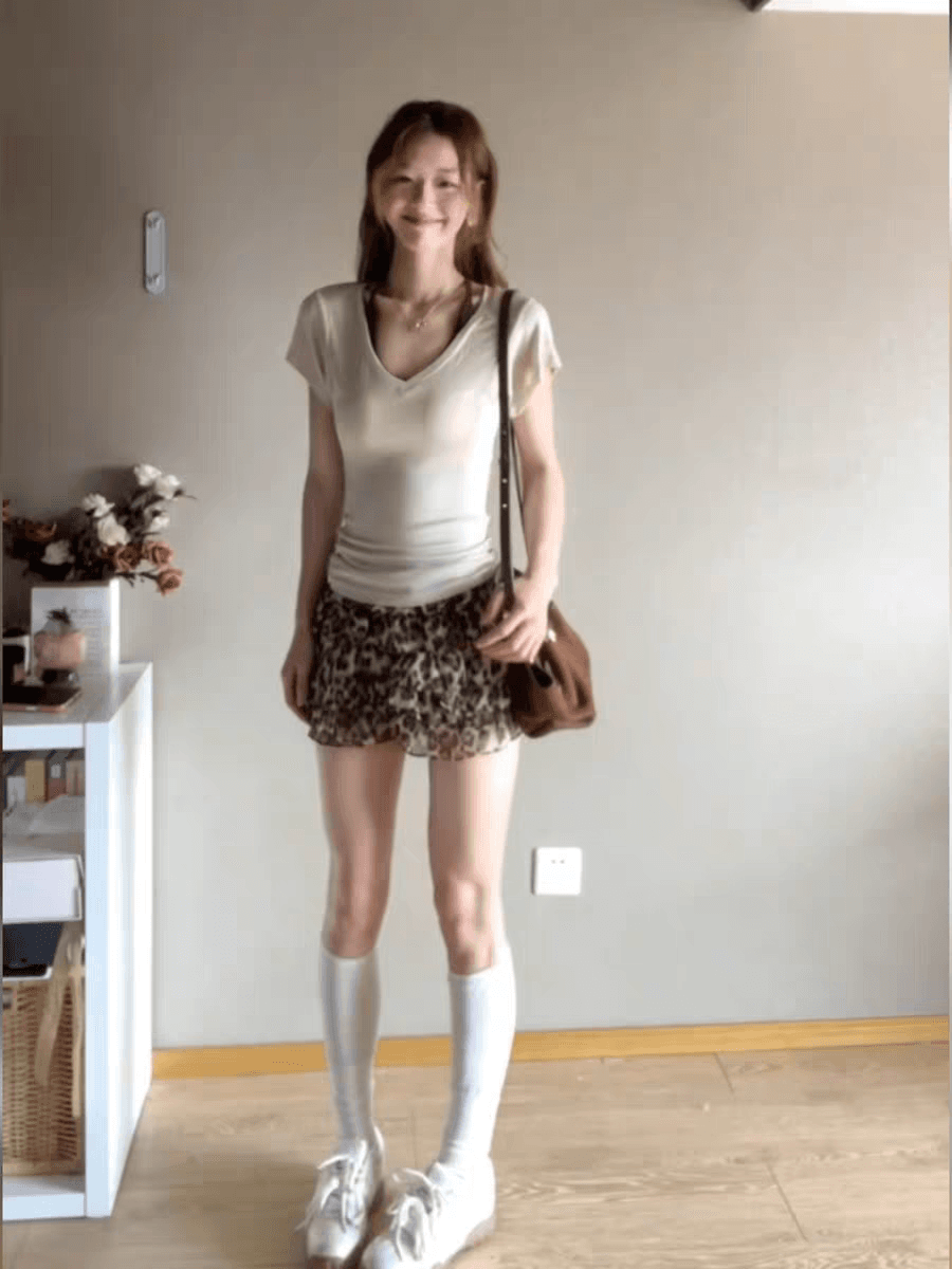 있음 선적 레오파드 무늬 퍼프 프릴 케이크 미니 스커트 여성 봄 여름 작은 키 레벨 센스 연령 감소 다용도 반신 스커트 상세 이미지 5