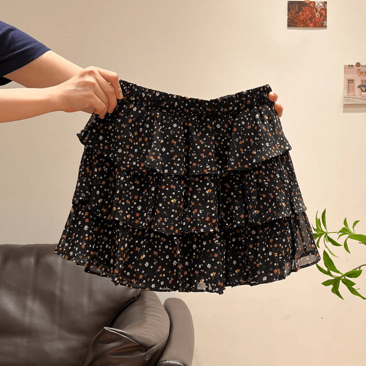 직접 만든 꽃무늬 케이크 드레스 쉬폰 플리츠 스커트 연꽃 잎 퍼프 한 마디 다용도 슬림해 보이는 반신 스커트 여성 상세 이미지 6