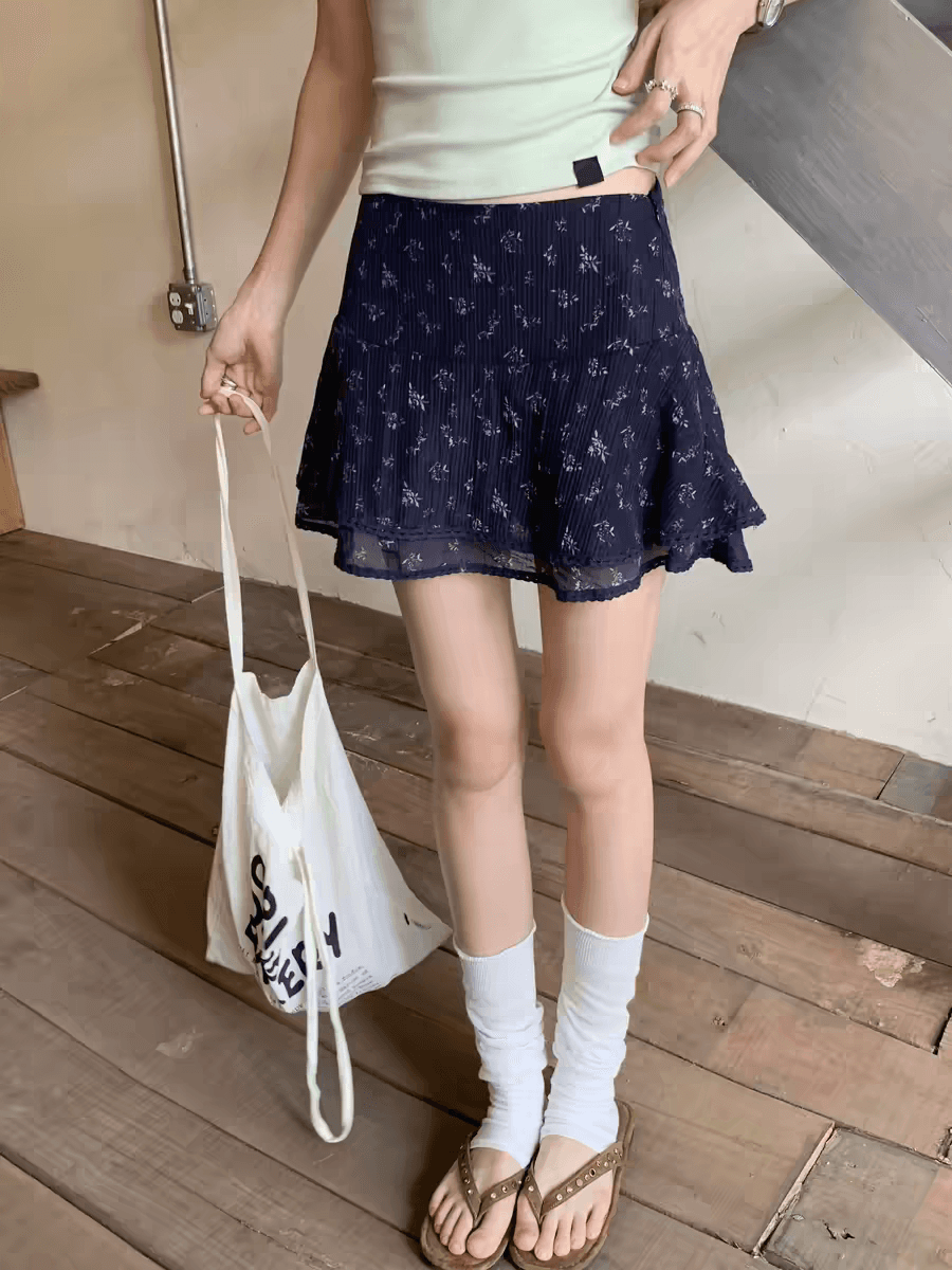 장난기 넘치는 연령 감소 주간 실크 꽃무늬 작은 미니 스커트 여성 새로운 패치워크 레이스 레이스 반신 치마 상세 이미지 6