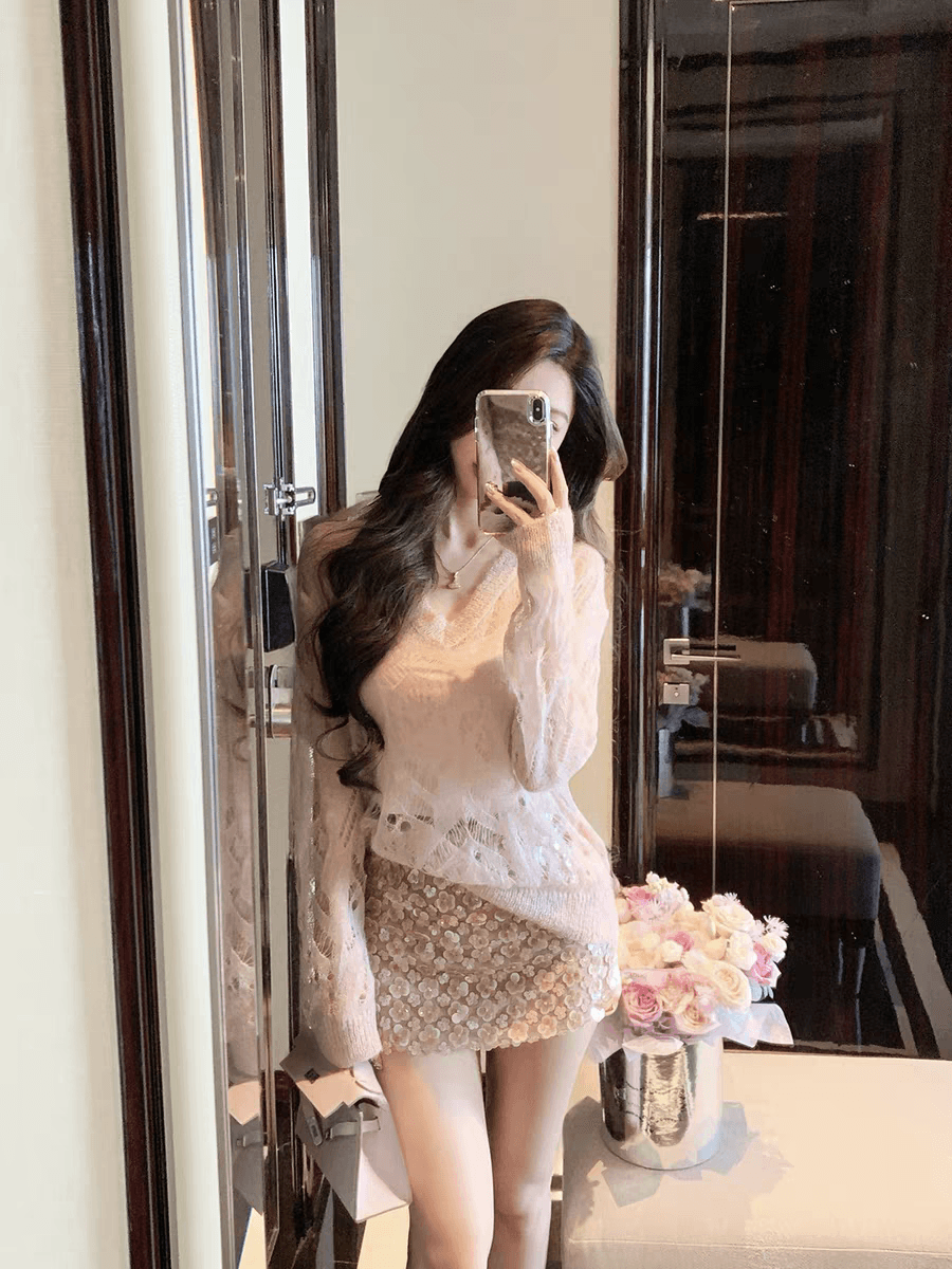 재고 있음 빛 럭셔리 무거운 작업 빛나다 ~ 중 그녀 스팽글 반신 스커트 여성 여름 디자인 센스 로우 웨이스트 몸매 가꾸기 슬림해 보이는 타이트 스커트 미니 스커트 상세 이미지 8