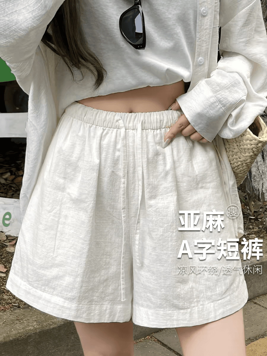 캐주얼 펌프 로프 허리밴드 아마 반바지 여성 2026 새로운 여름 미니멀리즘 다용도 와이드 레그 팬츠 슬림해 보이는 한 마디 바지 상세 이미지 7