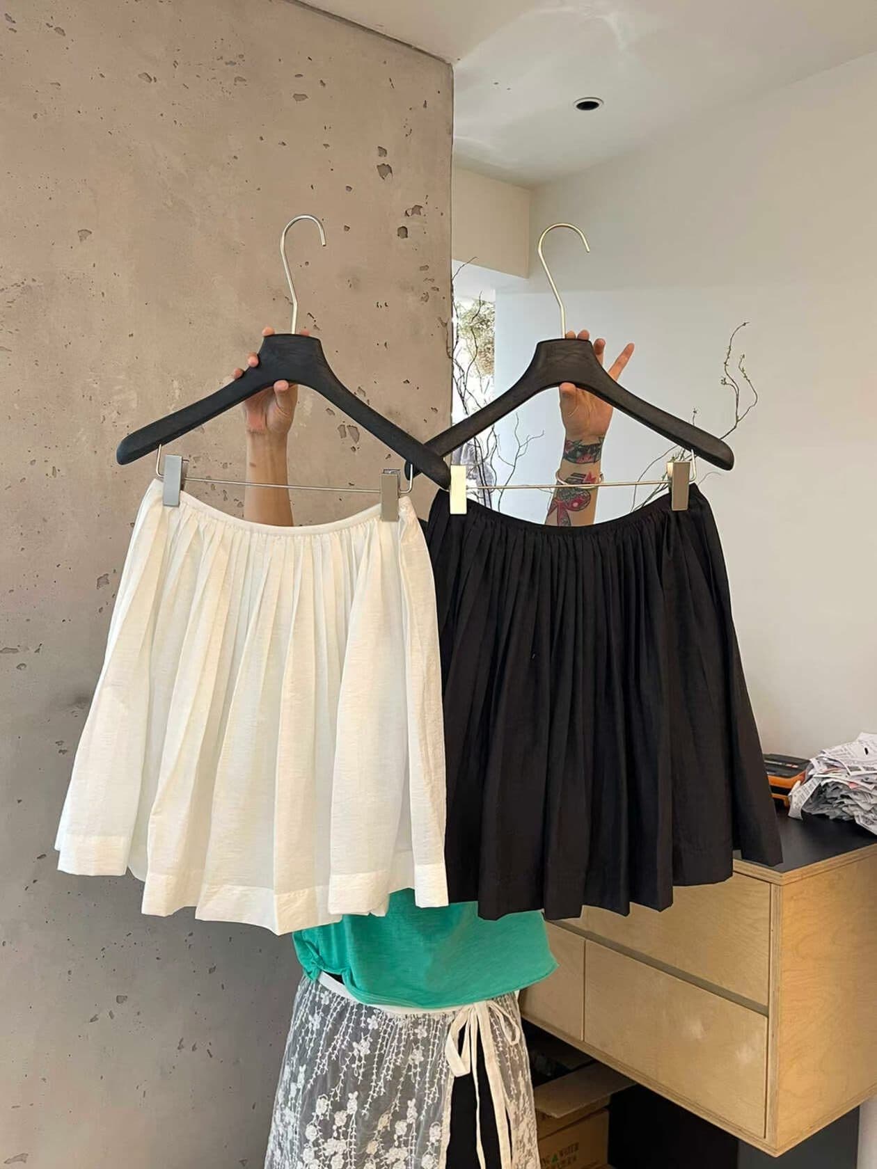 puki 클래식 무거운 작업 발레 퍼프 우산 치마 단어 Pleat Tulle 미니멀리즘 반신 스커트