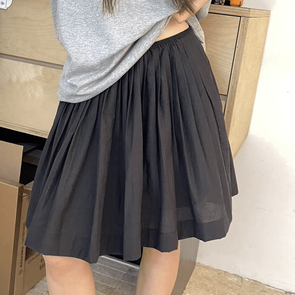 puki 클래식 무거운 작업 발레 퍼프 우산 치마 단어 Pleat Tulle 미니멀리즘 반신 스커트 이미지 2
