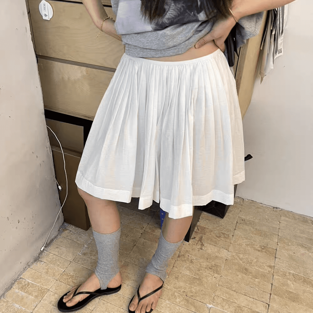 puki 클래식 무거운 작업 발레 퍼프 우산 치마 단어 Pleat Tulle 미니멀리즘 반신 스커트 이미지 4
