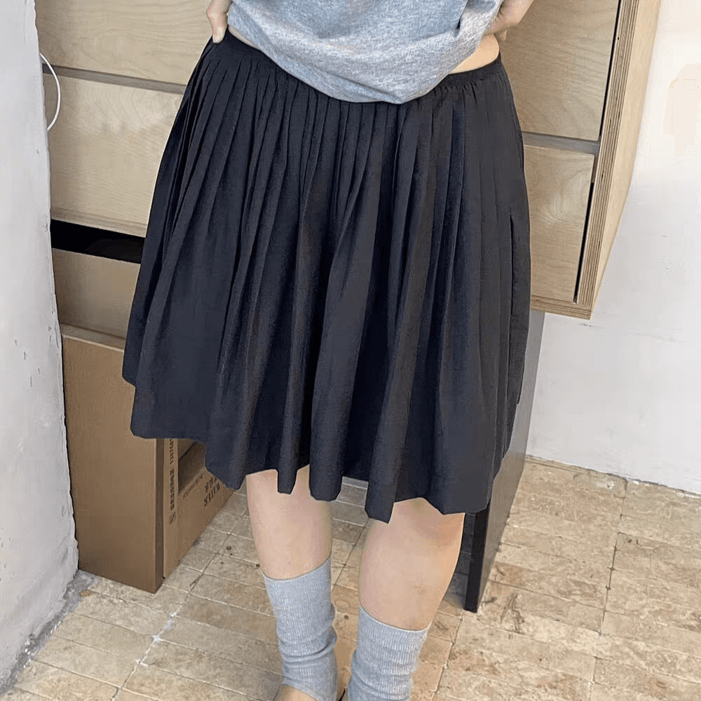 puki 클래식 무거운 작업 발레 퍼프 우산 치마 단어 Pleat Tulle 미니멀리즘 반신 스커트 상세 이미지 2