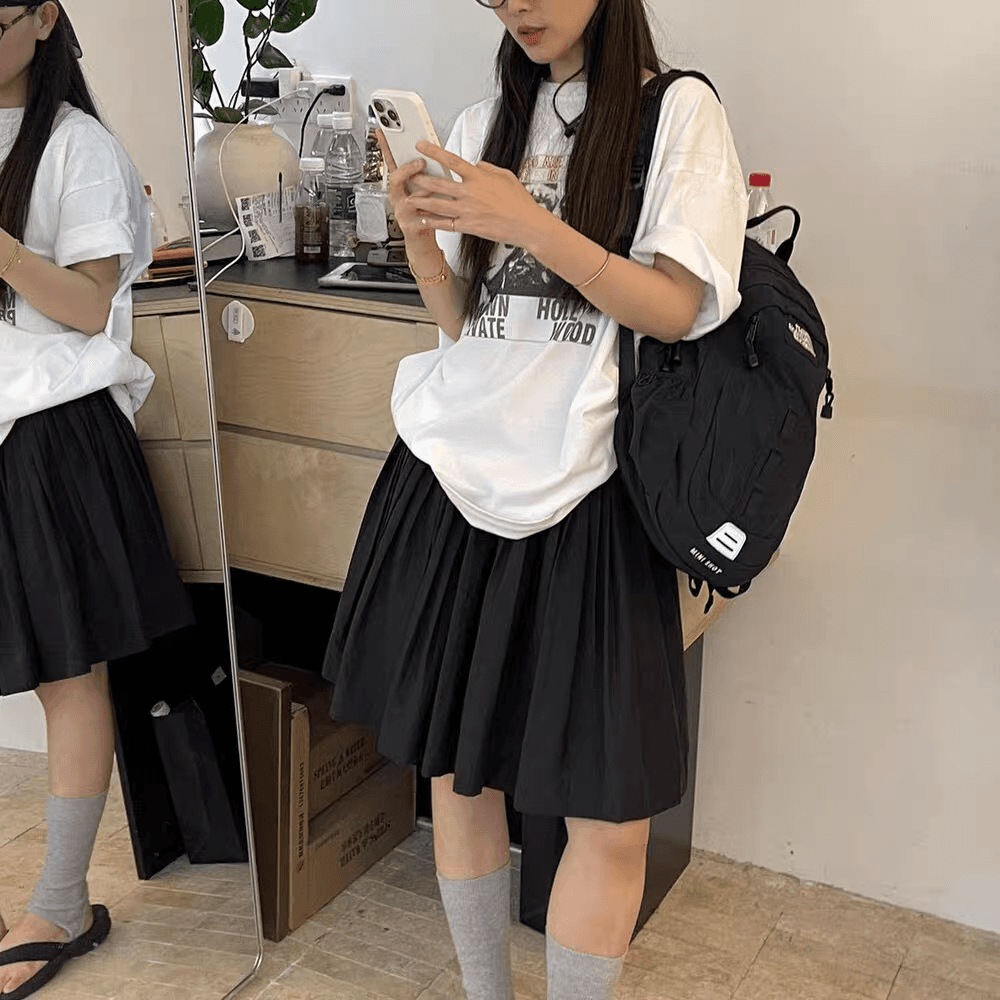 puki 클래식 무거운 작업 발레 퍼프 우산 치마 단어 Pleat Tulle 미니멀리즘 반신 스커트 상세 이미지 3