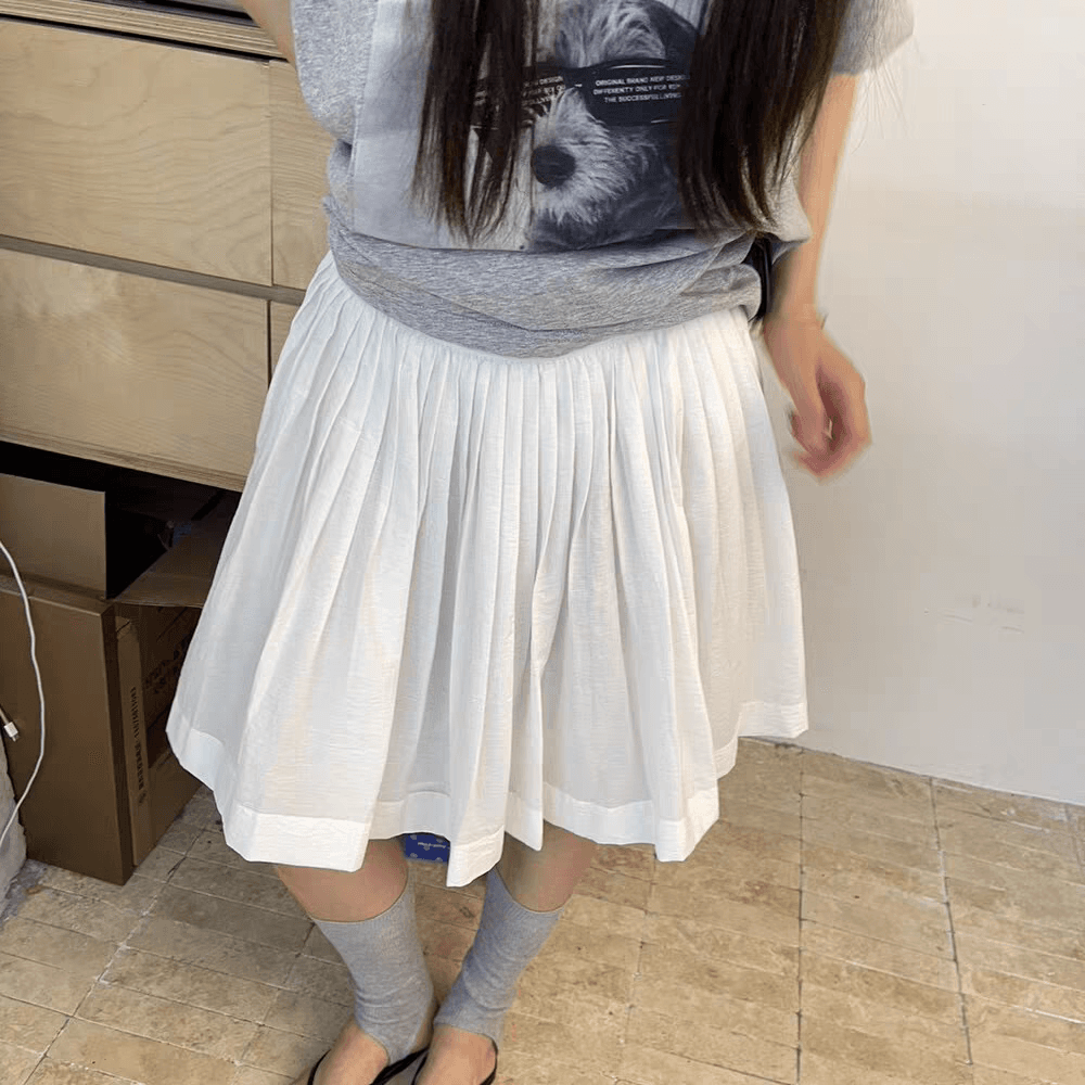 puki 클래식 무거운 작업 발레 퍼프 우산 치마 단어 Pleat Tulle 미니멀리즘 반신 스커트 상세 이미지 5