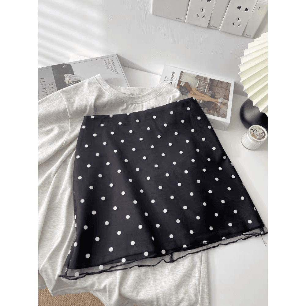 milyroom 여름 한 부서 분위기 센스 숙녀 부드러운 달콤함 품격 맨위 여성용 짧은 소매 도트 무늬 치마 세트 이미지 5