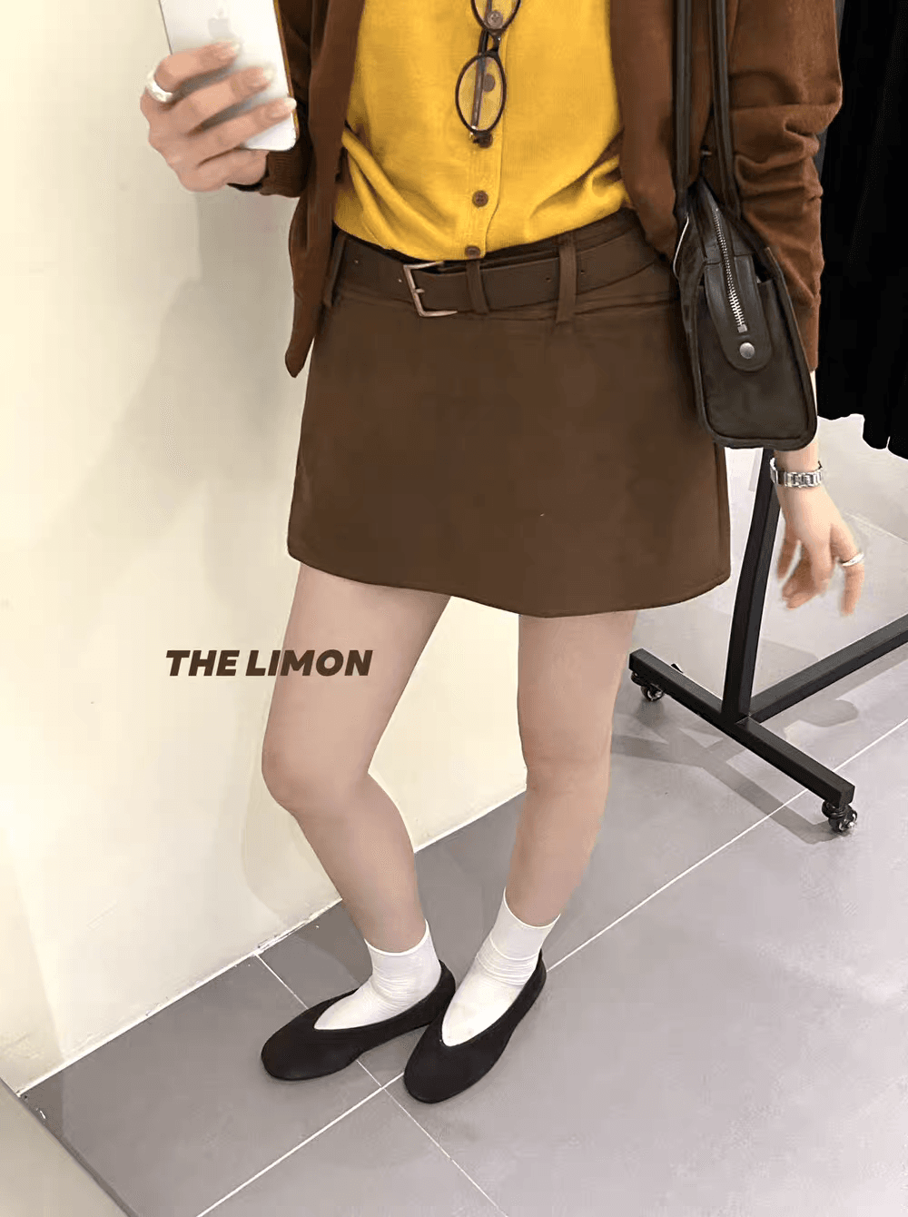 경기 벨트 chicyou 브라운 가을 겨울 질감 모방 스웨이드 벨트 반신 스커트 캐주얼 짧은 치마 이미지 2