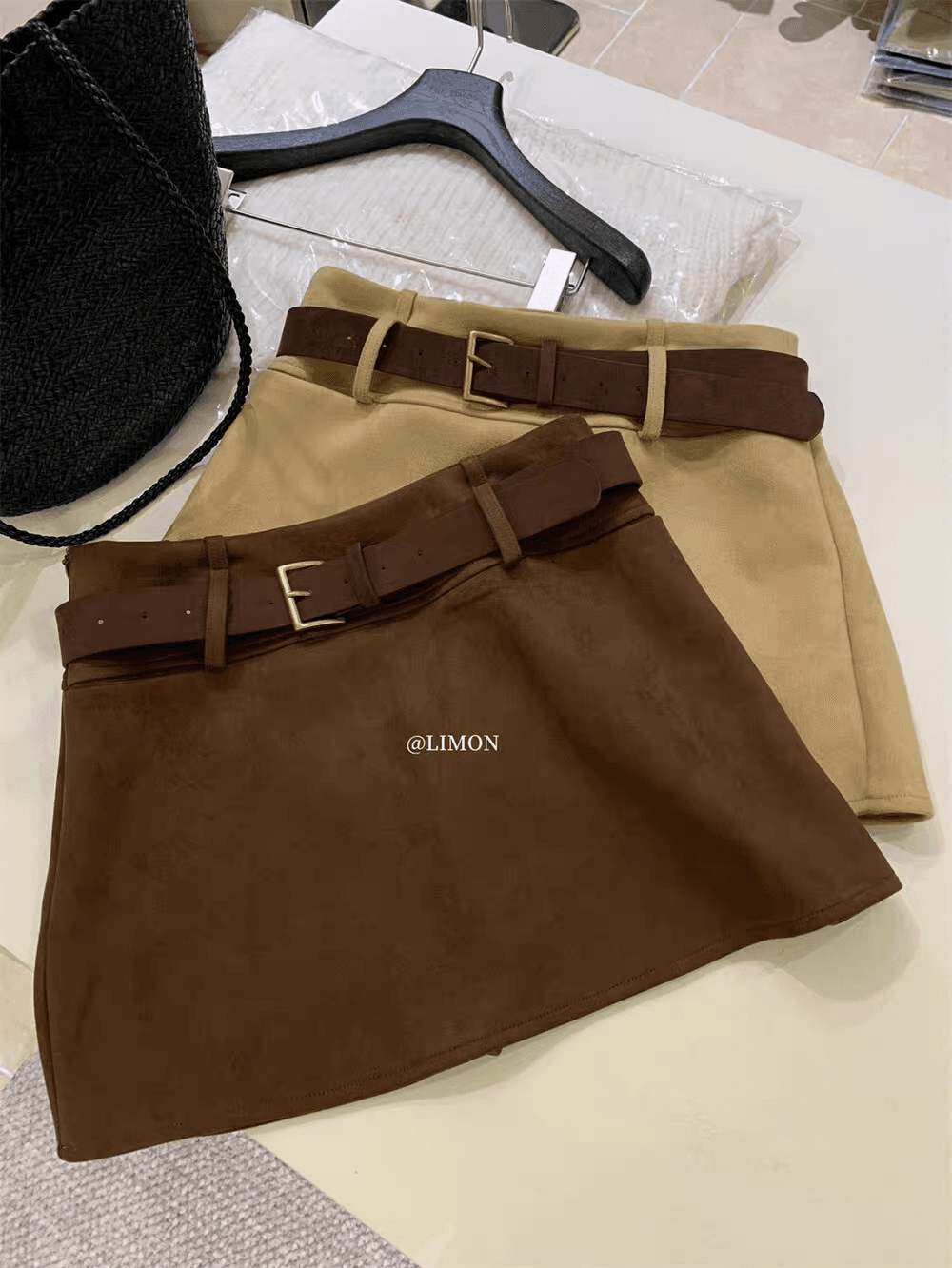 경기 벨트 chicyou 브라운 가을 겨울 질감 모방 스웨이드 벨트 반신 스커트 캐주얼 짧은 치마 상세 이미지 10
