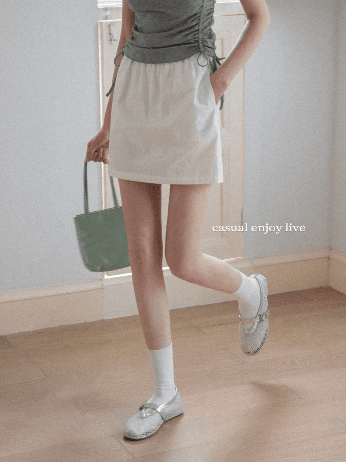 eggka 한 부서 화이트 허리밴드 한 마디 하이웨이스트 반신 스커트 여성 여름 미니멀리즘 캐주얼 다용도 품격 미니 스커트 상세 이미지 2