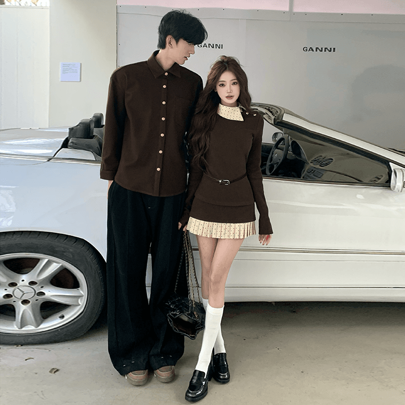 실사 커플룩 프랑스식 레트로 슬림해 보이는 투피스 세트 ins 항구 바람 캐주얼 품격 섹션 302# 이미지 2