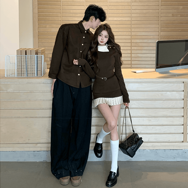 실사 커플룩 프랑스식 레트로 슬림해 보이는 투피스 세트 ins 항구 바람 캐주얼 품격 섹션 302# 이미지 3