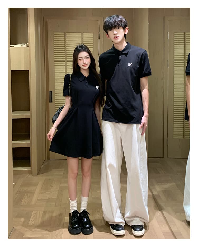 실사 커플룩 여름 POLO 칼라 반팔 티셔츠 학원 스타일 고급 센스 쇼트 스타일 하나 치마 하나 의류 8135 쇼트 스타일 상세 이미지 3