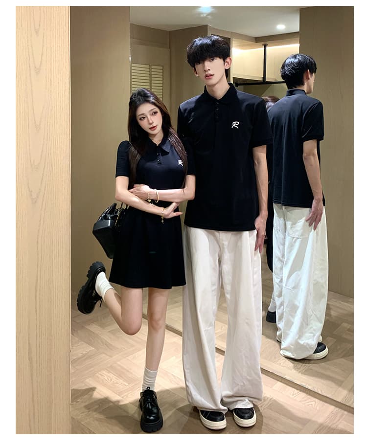 실사 커플룩 여름 POLO 칼라 반팔 티셔츠 학원 스타일 고급 센스 쇼트 스타일 하나 치마 하나 의류 8135 쇼트 스타일 상세 이미지 4
