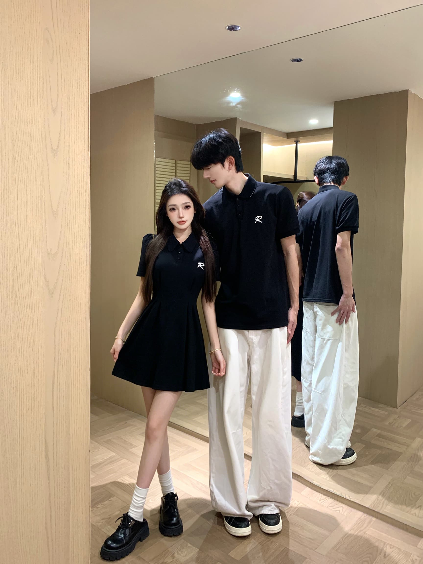 실사 커플룩 여름 POLO 칼라 반팔 티셔츠 학원 스타일 고급 센스 쇼트 스타일 하나 치마 하나 의류 8135 쇼트 스타일 이미지 2