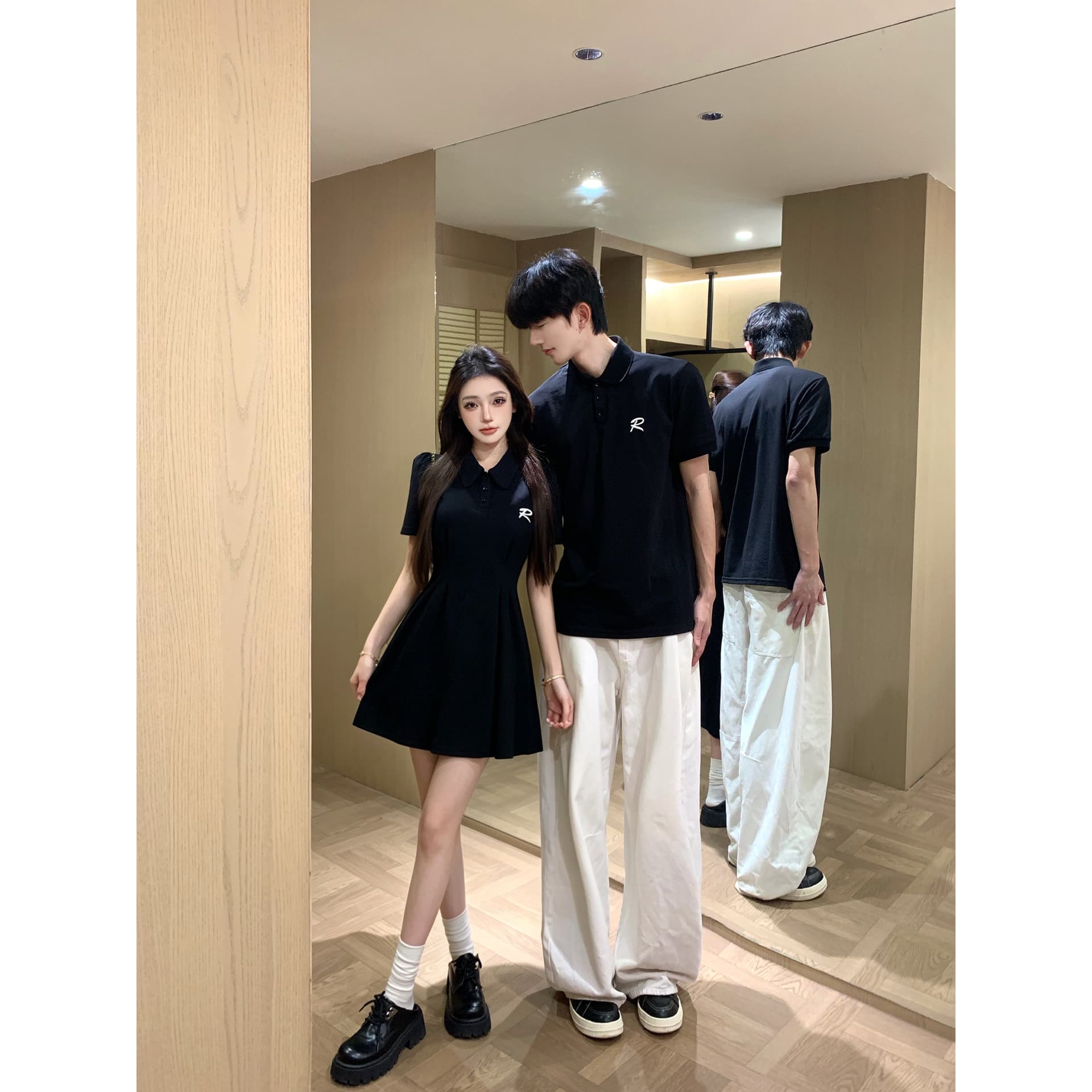 실사 커플룩 여름 POLO 칼라 반팔 티셔츠 학원 스타일 고급 센스 쇼트 스타일 하나 치마 하나 의류 8135 쇼트 스타일 이미지 5
