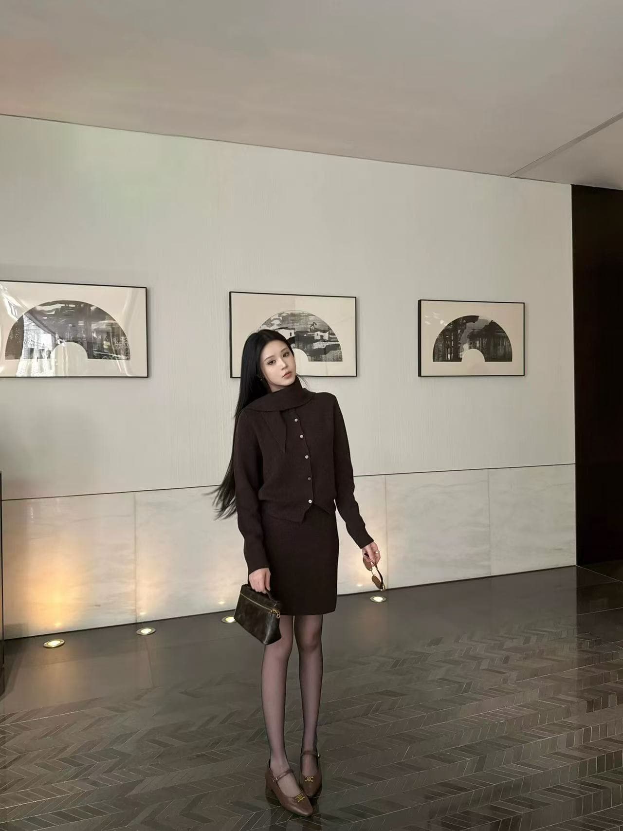 춥 지 않 buleng 원본 cchun 순수한 어린이 33 양모 니트 맨위 슬림해 보이는 반신 스커트 가을 겨울 3종 세트 이미지 3