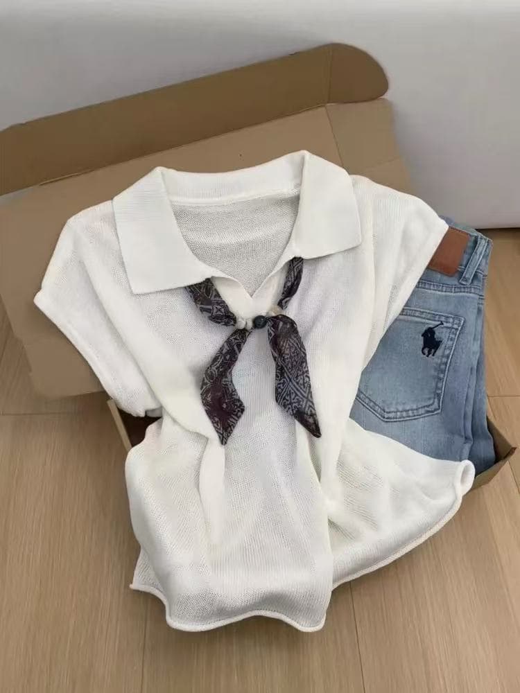 오래된 돈 바람 주간 실크 아마 POLO 칼라 패션 얇은 스타일 니트 반팔 여름 새로운 루즈핏 쇼트 스타일 맨위 티셔츠 상세 이미지 4