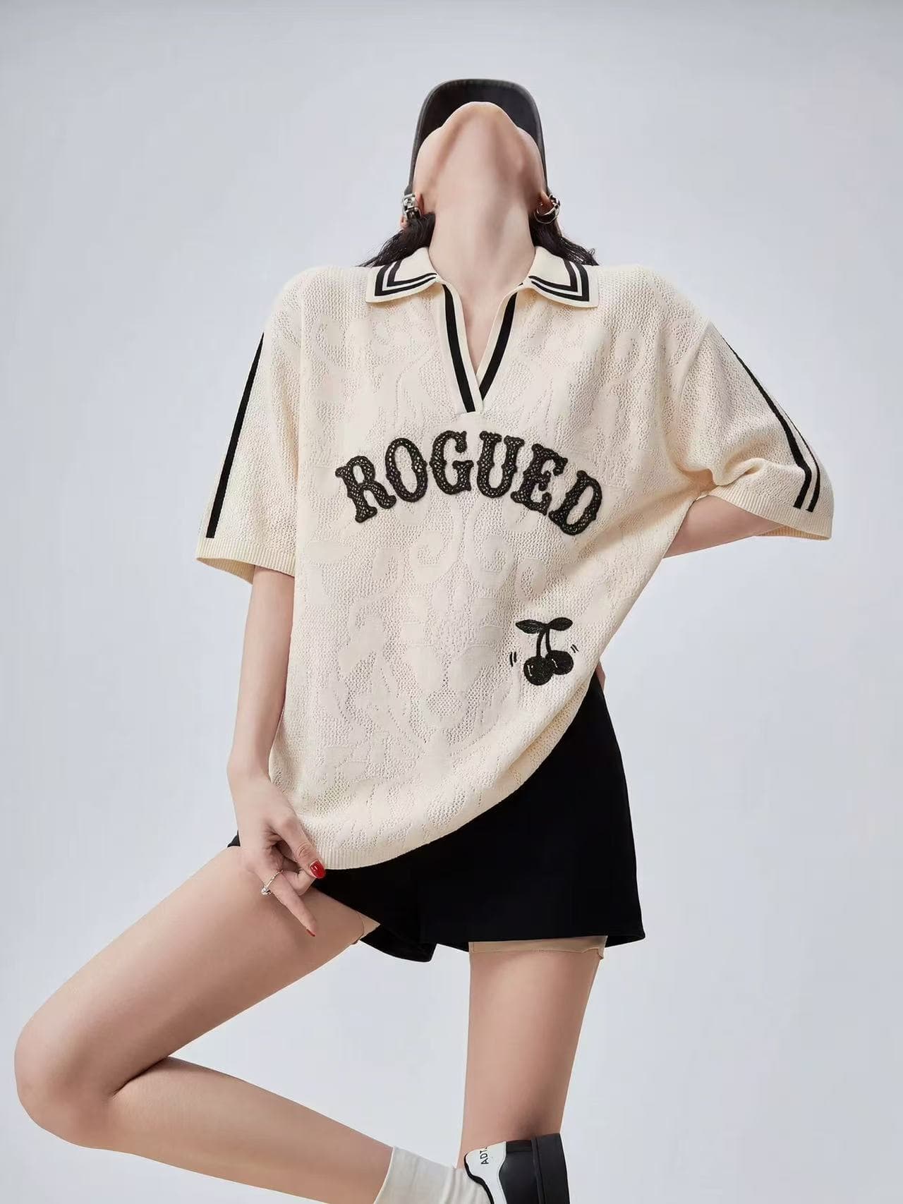 캐주얼 바람 가을 어깨 소매 알파벳 티셔츠 2026 년 여름 새로운 디자인 센스 POLO 칼라 루즈핏 중간 길이 맨위 이미지 4