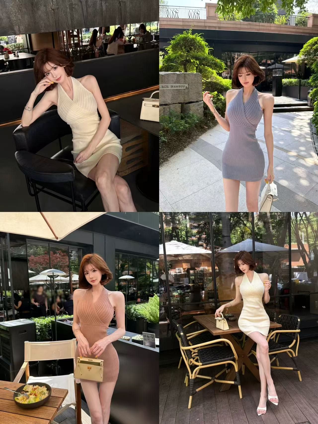 섹시함 순수한 욕망 니트 백리스 행침 목 여성 드레스 여름 작은 키 품격 허리 수축 몸매 가꾸기 타이트 스커트 짧은 치마