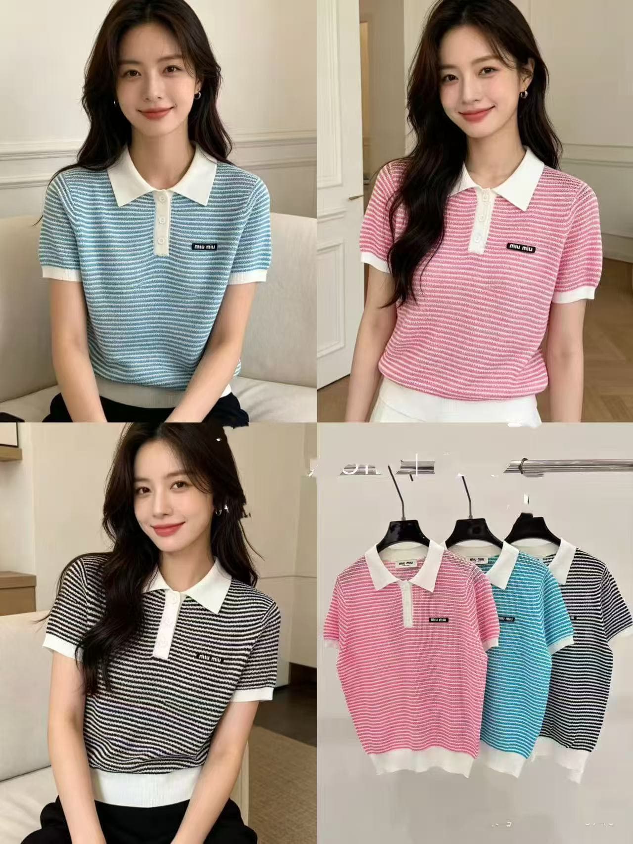 한 부서 스트라이프 POLO 칼라 반팔 티셔츠 여성 2026 새로운 여름 얇은 스타일 니트 스웨터 루즈핏 고급 센스 맨위 이미지 3