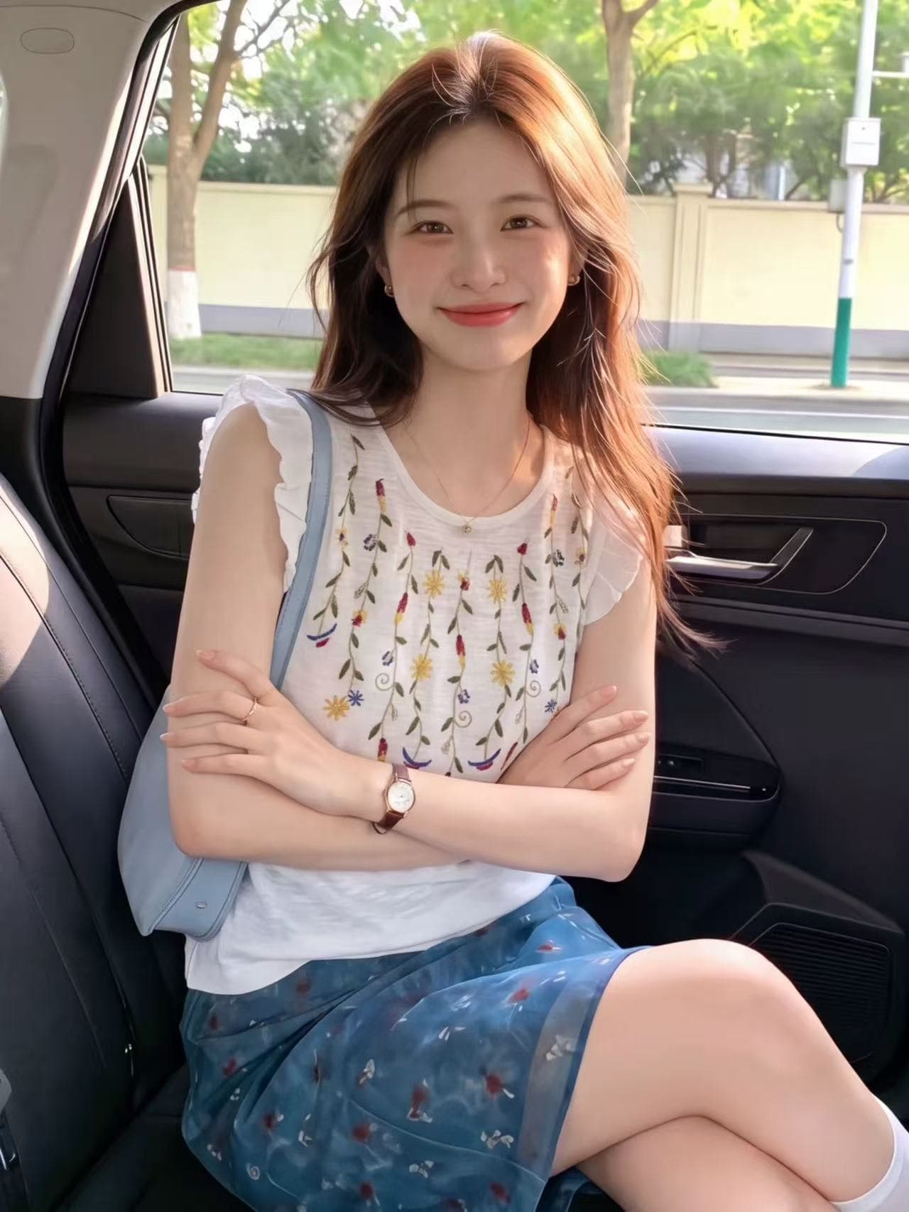 레트로 민족 스타일 꽃무늬 자수 니트 조끼 여자 여름 얇은 스타일 고유 한 아름다운 라운드 넥 작은 날다 소매 맨위 이미지 2