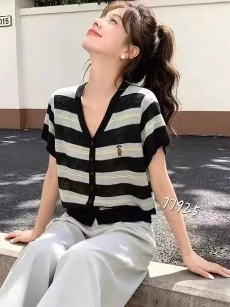 2026 새로운 라운드 넥 단색 오픈 가디건 루즈핏 스카프 짧은 소매 위버 봄 여름 섹션 익스트림 제인 슬림해 보이는 품격 맨위 이미지 4