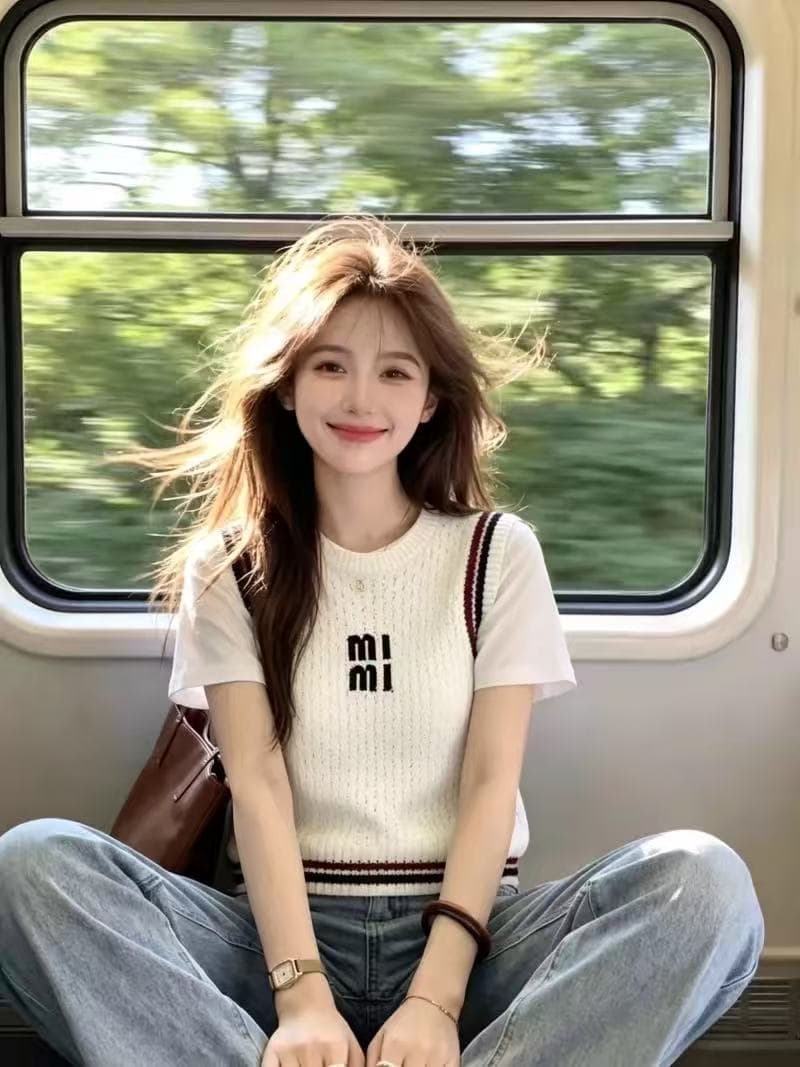 물고기 토끼 한 부서 긍정적 인 어깨 반팔 티셔츠 여성 여름 2026 새로운 아름다운 디자인 센스 작은 대중 니트 맨위 상세 이미지 1