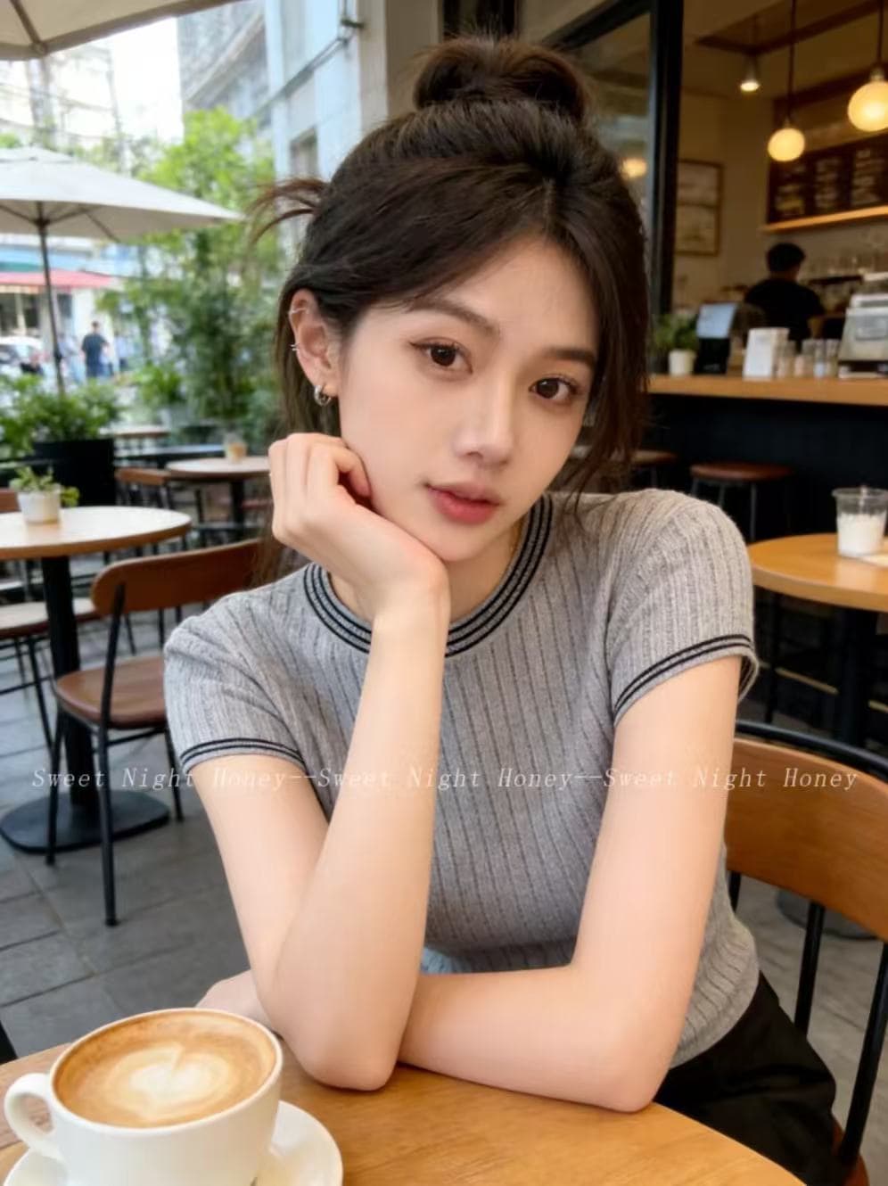 여름 출퇴근 몸매 가꾸기 라운드 넥 배색 스트라이프 반팔 니트 스웨터 여성 회색 디자인 센스 패션 미니멀리즘 맨위 여성 상세 이미지 4