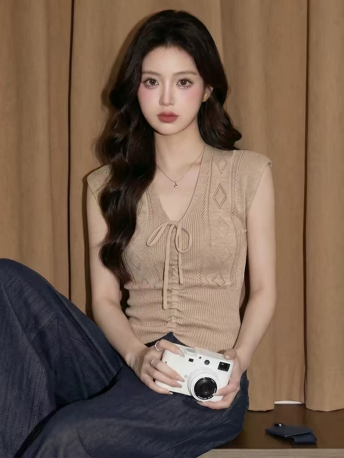 프랑스식 민소매 홀로우 아웃 캐미솔 여름 태국 사람 스타일 고유 한 아름다운 사소한 아름다운 해변가 외출용 니트 맨위