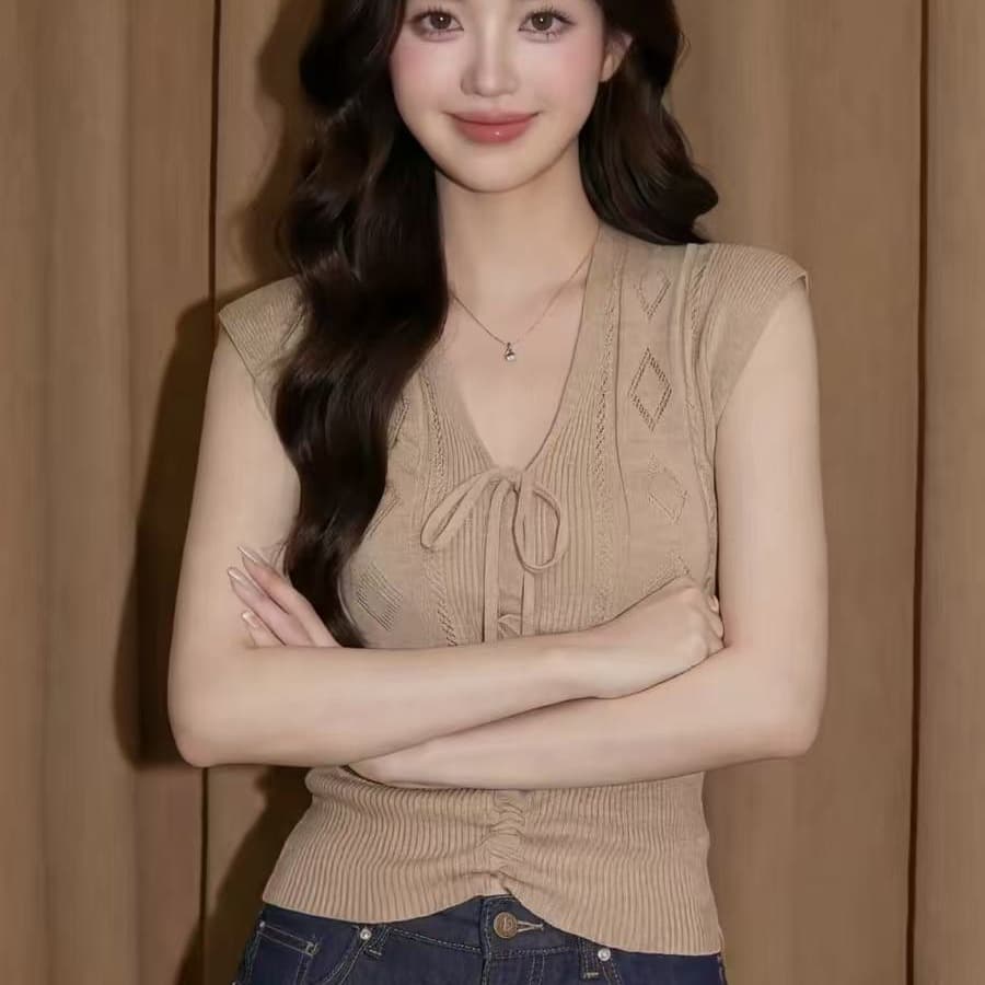 프랑스식 민소매 홀로우 아웃 캐미솔 여름 태국 사람 스타일 고유 한 아름다운 사소한 아름다운 해변가 외출용 니트 맨위 이미지 5