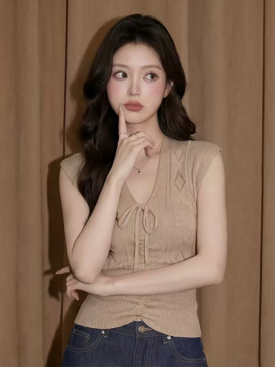 프랑스식 민소매 홀로우 아웃 캐미솔 여름 태국 사람 스타일 고유 한 아름다운 사소한 아름다운 해변가 외출용 니트 맨위 상세 이미지 2