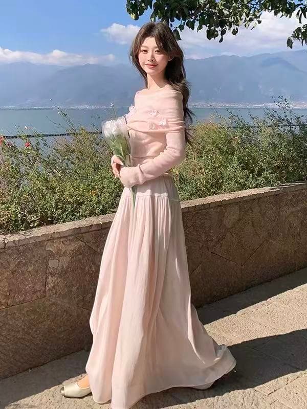 Ouyang 안녕하세요. 깃털 빛 속삭임 꽃 홀로우 아웃 몸매 가꾸기 핑크색 여성 가을 겨울철 새로운 인사이드 잡아라. 의류 상세 이미지 4