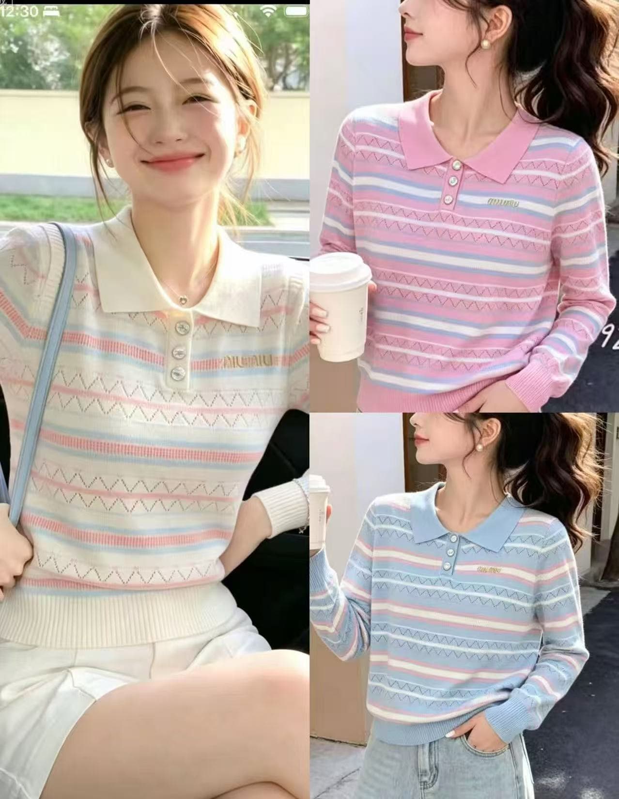 POLO 칼라 스트라이프 니트 기본 셔츠 여성 봄 가을 외국 가스 빅 사이즈 여성 의류 맨위 가을 겨울 스웨터