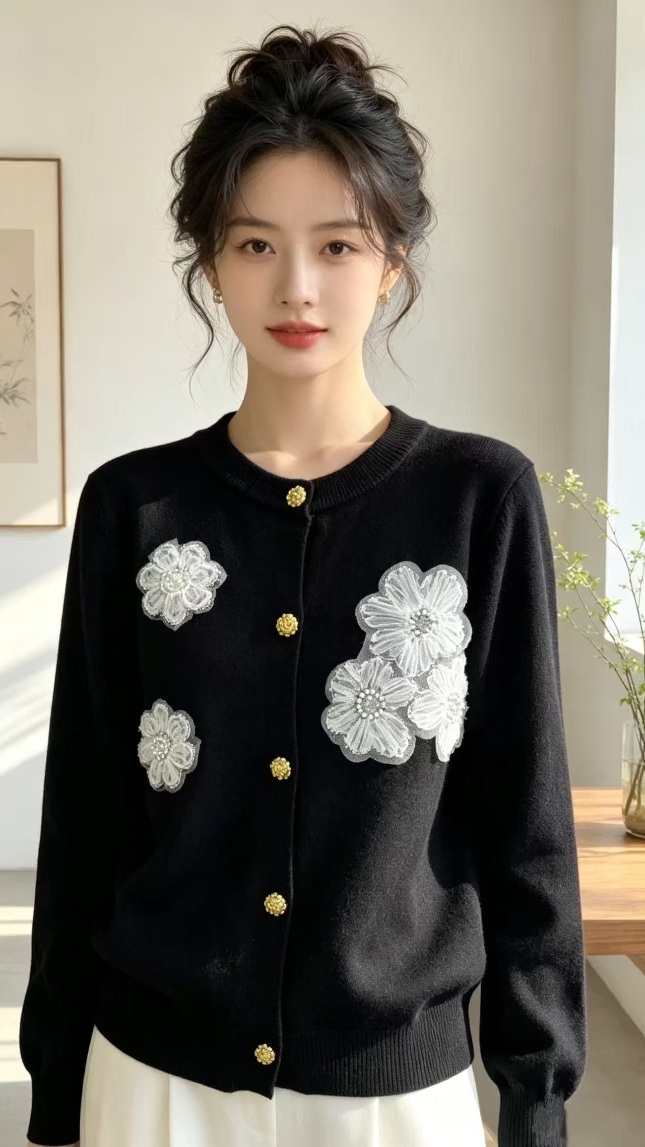 dh official 대 꽃 데이지 꽃 daisy 양모 라운드 넥 스웨터 무거운 작업 데이지 재킷 이미지 2
