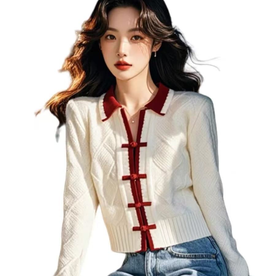 새로운 중식 국풍 패치워크 색상 니트 스웨터 스웨터 여자 2026 새로운 초기 가을 고급 센스 슈퍼 잘 생긴 맨위 이미지 5